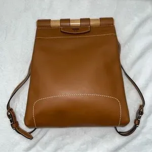 TORY BURCH Dowel Leather Backpack purse adjustable brown medium sized EUC RARE Tory Burch Saffiano Leather Backpack - Brown Backpacks  main image 4